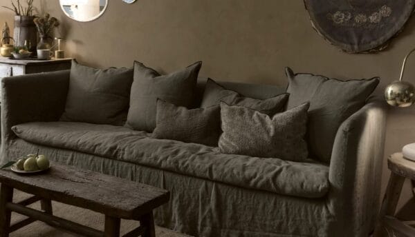 Canapé Boho Combo Sofa, Toile Nomade Kaki (With 3 Cushions - 65 x 65 cm), 264 x 97 x 80 cm
